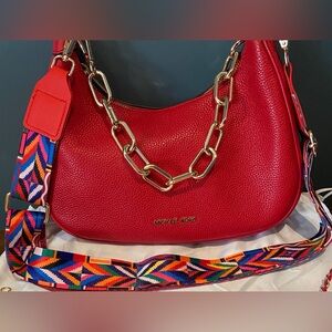 Michael Kors Vibrant Red Shoulder Bag with Gold Chain